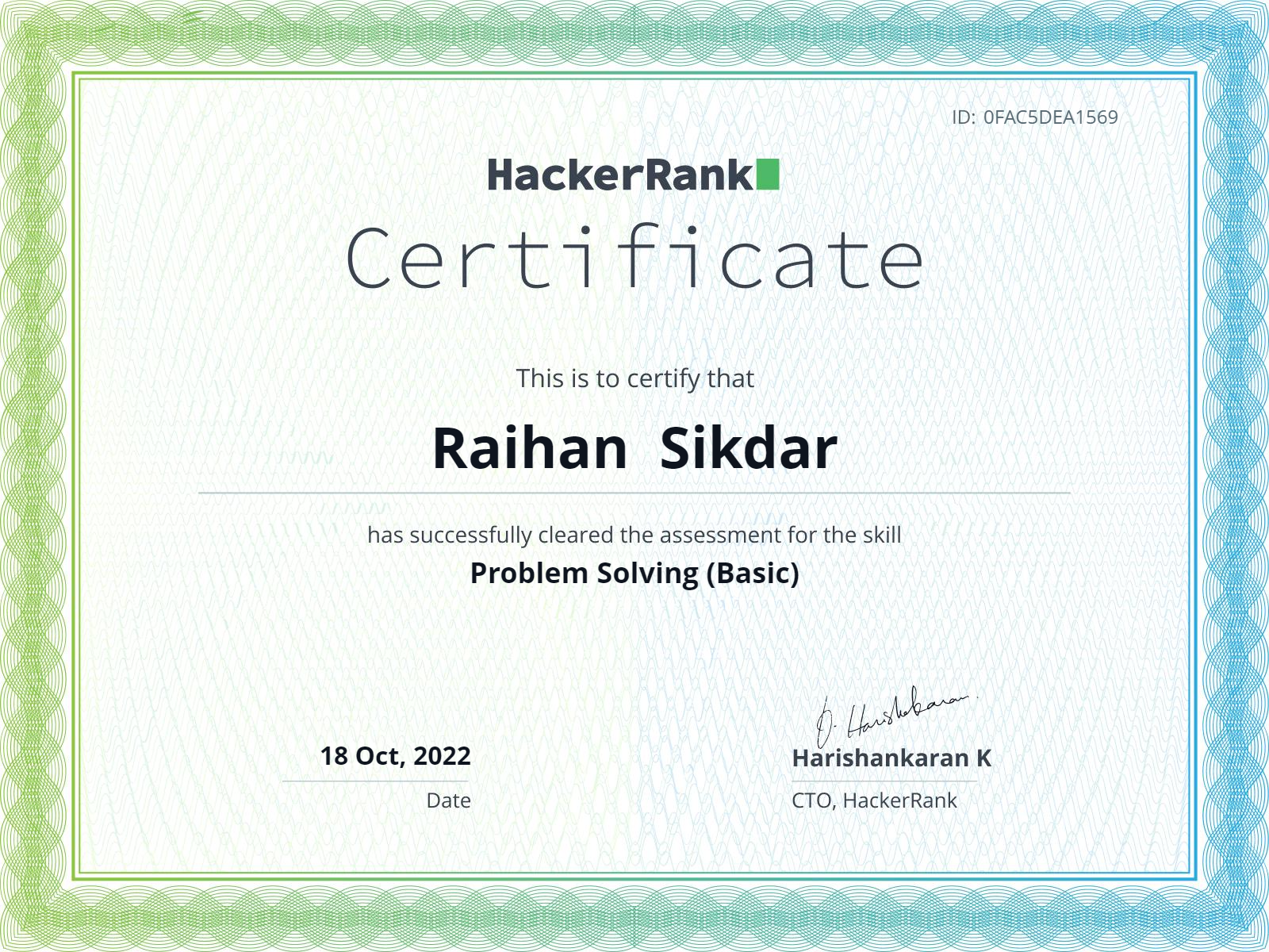 Problem Solving certificate
